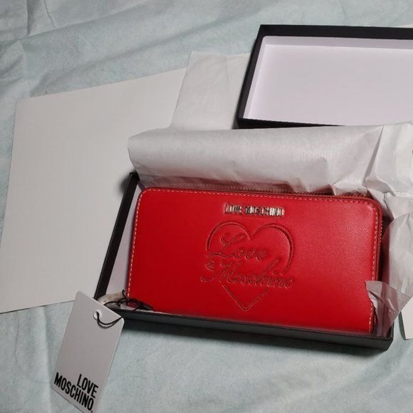 Love Moschino Handbags - Moschino Girl Romantic Zip Around Wallet Red Non Leather Clutch